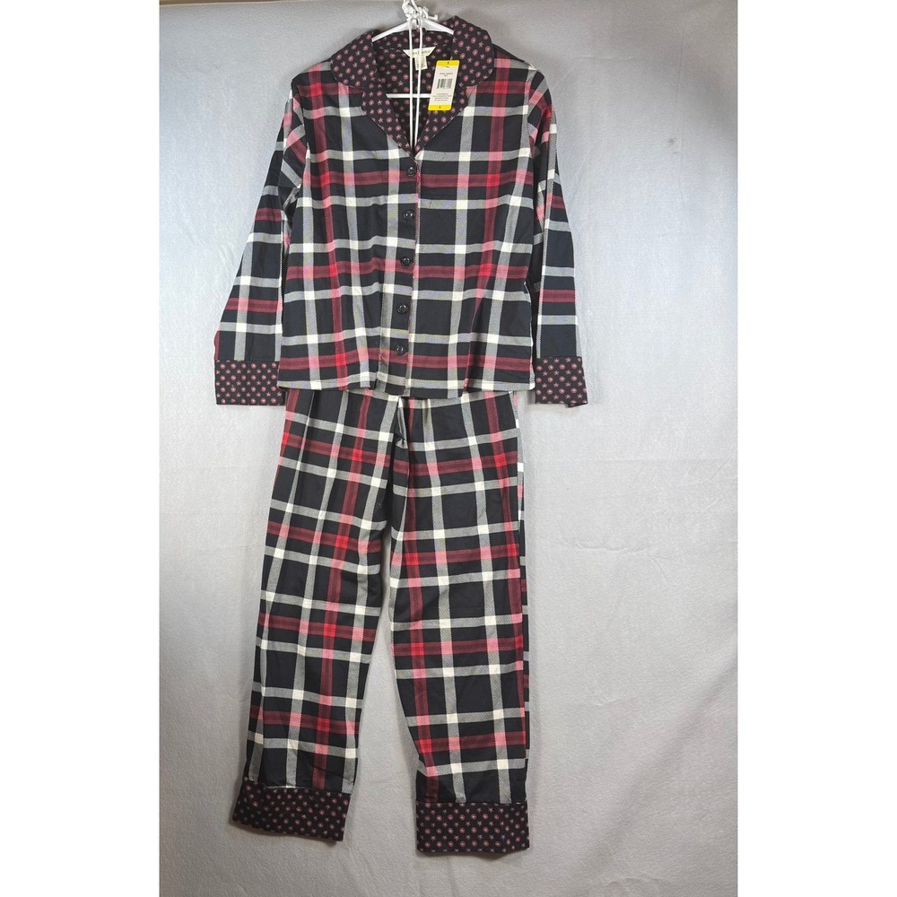 Vera Bradley Cotton Pajama Set Red Black White Plaid Floral S 1908043 NWT